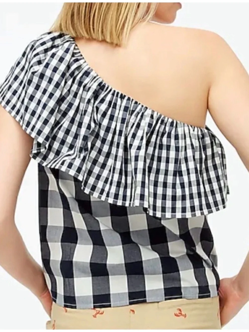 J.Crew Factory Women's One-Shoulder Ruffle Poplin Tank - Picture 2 of 13
